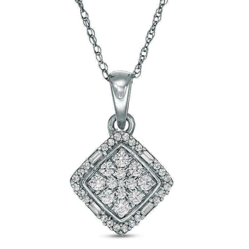 0.25 CT. T.W. Composite Natural Diamond Tilted Square Frame Pendant in 10K White Gold