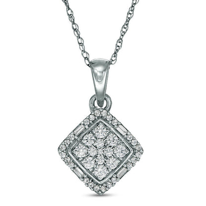 0.25 CT. T.W. Composite Natural Diamond Tilted Square Frame Pendant in 10K White Gold