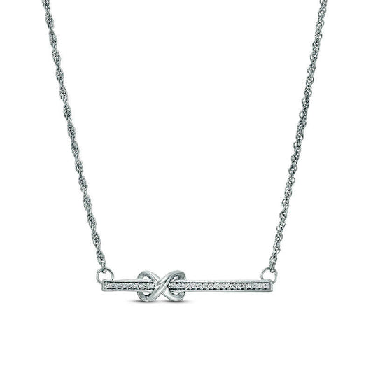 0.07 CT. T.W. Natural Diamond Infinity Knot Bar Necklace in Sterling Silver - 16.75"