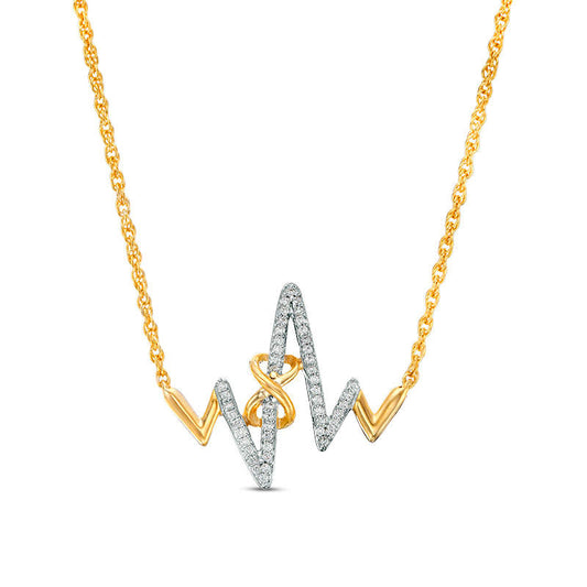 0.17 CT. T.W. Natural Diamond Infinity Knot Heartbeat Necklace in 10K Yellow Gold - 17.1"