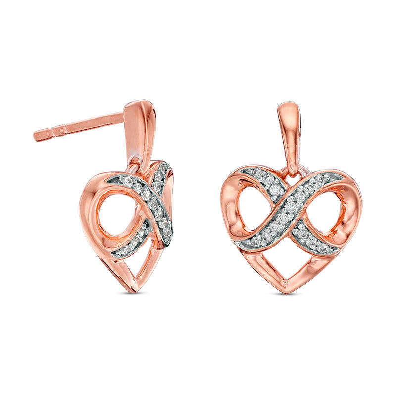 0.07 CT. T.W. Diamond Infinity Heart Drop Earrings in 10K Rose Gold