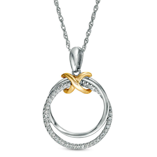 0.13 CT. T.W. Natural Diamond Infinity Knot Interlocking Circles Pendant in Sterling Silver and 10K Yellow Gold