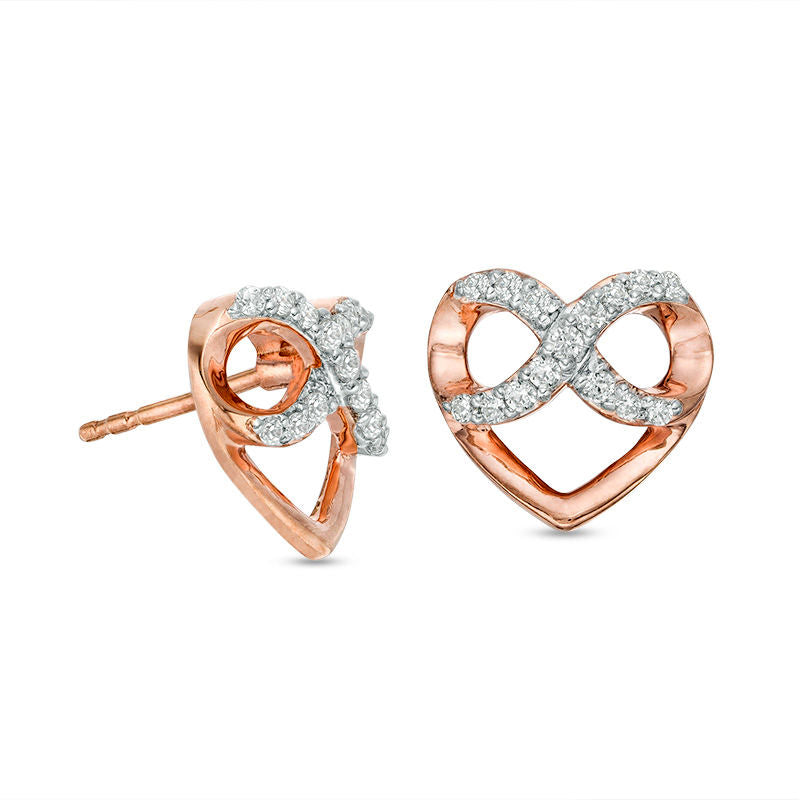 0.2 CT. T.W. Diamond Infinity Heart Stud Earrings in 10K Rose Gold