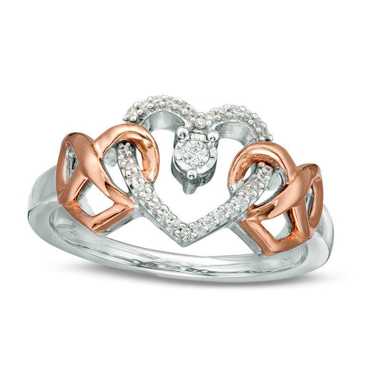 0.07 CT. T.W. Natural Diamond Interlocking Infinity Hearts Ring in Sterling Silver and Solid 10K Rose Gold