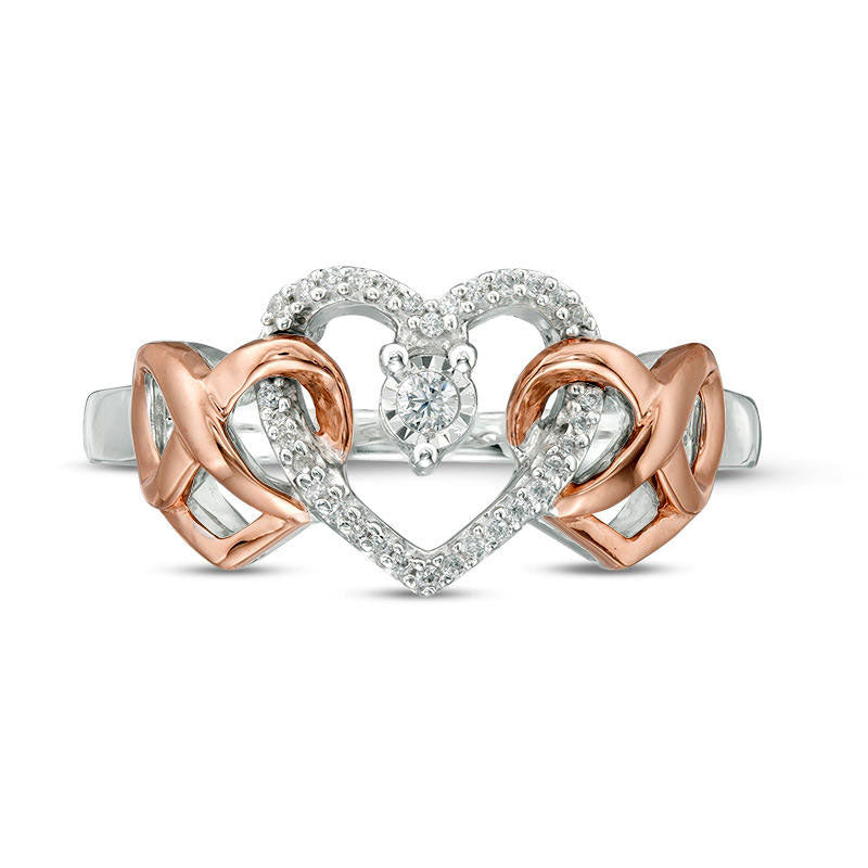 0.07 CT. T.W. Natural Diamond Interlocking Infinity Hearts Ring in Sterling Silver and Solid 10K Rose Gold