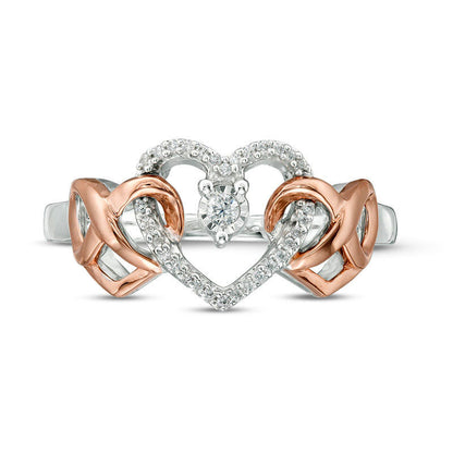 0.07 CT. T.W. Natural Diamond Interlocking Infinity Hearts Ring in Sterling Silver and Solid 10K Rose Gold