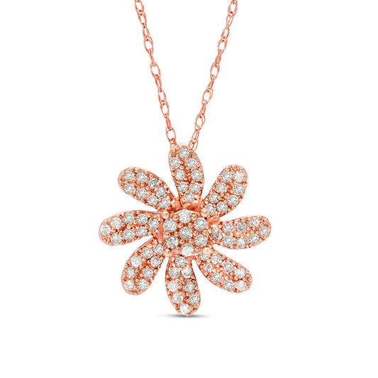 0.25 CT. T.W. Composite Natural Diamond Twirl Flower Pendant in 10K Rose Gold