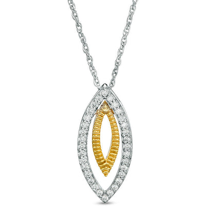 0.17 CT. T.W. Natural Diamond and Textured Double Marquise Pendant in Sterling Silver and 10K Yellow Gold