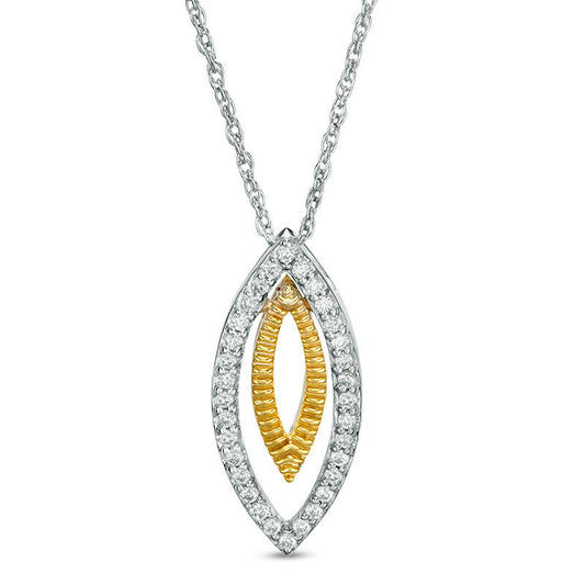 0.17 CT. T.W. Natural Diamond and Textured Double Marquise Pendant in Sterling Silver and 10K Yellow Gold
