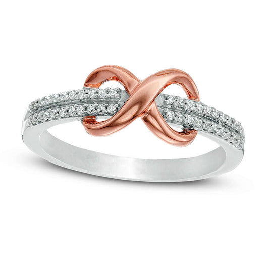 0.13 CT. T.W. Natural Diamond Infinity Knot Ring in Sterling Silver and Solid 10K Rose Gold