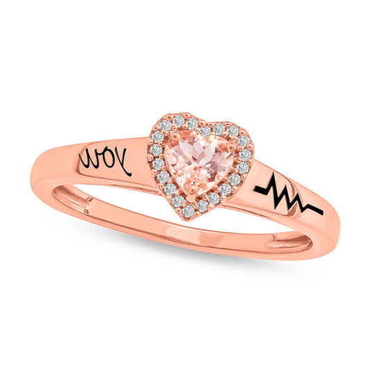 4.0mm Heart-Shaped Morganite and Natural Diamond Accent Frame Promise Ring in Sterling Silver with Solid 14K Rose Gold Plate (1 Line)
