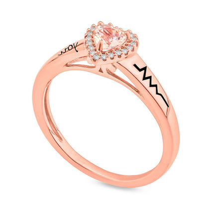 4.0mm Heart-Shaped Morganite and Natural Diamond Accent Frame Promise Ring in Sterling Silver with Solid 14K Rose Gold Plate (1 Line)