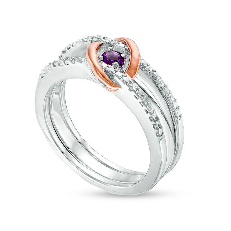 Amethyst and 0.05 CT. T.W. Natural Diamond Interlocking Oval Three-in-One Ring in Sterling Silver and Solid 10K Rose Gold