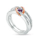 Amethyst and 0.05 CT. T.W. Natural Diamond Interlocking Oval Three-in-One Ring in Sterling Silver and Solid 10K Rose Gold