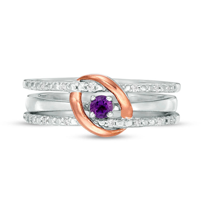 Amethyst and 0.05 CT. T.W. Natural Diamond Interlocking Oval Three-in-One Ring in Sterling Silver and Solid 10K Rose Gold