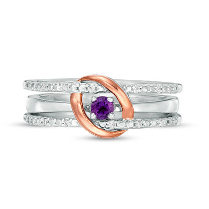 Amethyst and 0.05 CT. T.W. Natural Diamond Interlocking Oval Three-in-One Ring in Sterling Silver and Solid 10K Rose Gold