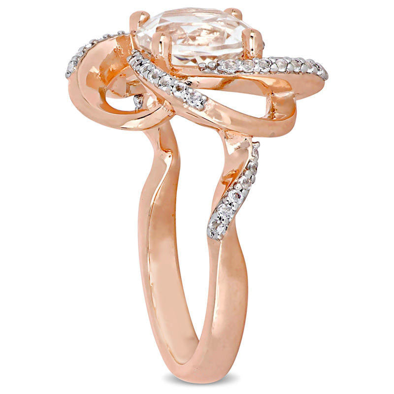 8.0mm White Topaz Flower Swirl Frame Ring in Sterling Silver with Rose Rhodium
