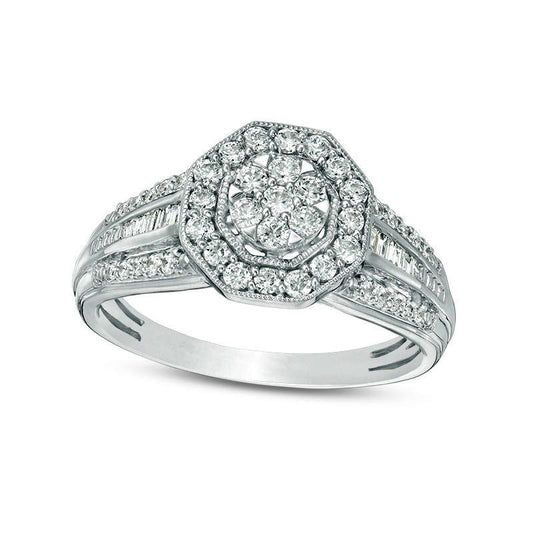 0.50 CT. T.W. Composite Natural Diamond Octagon Frame Antique Vintage-Style Engagement Ring in Solid 10K White Gold