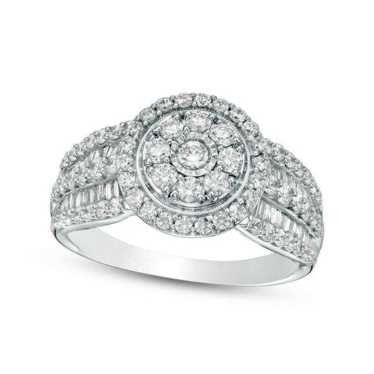1.0 CT. T.W. Natural Diamond Double Frame Antique Vintage-Style Multi-Row Engagement Ring in Solid 10K White Gold