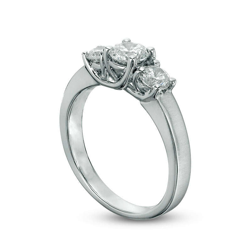 1.0 CT. T.W. Natural Diamond Three Stone Satin-Finish Engagement Ring in Solid 14K White Gold