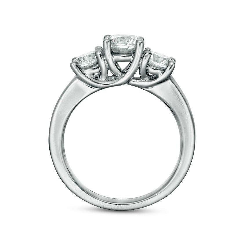 1.75 CT. T.W. Natural Diamond Three Stone Satin-Finish Engagement Ring in Solid 14K White Gold