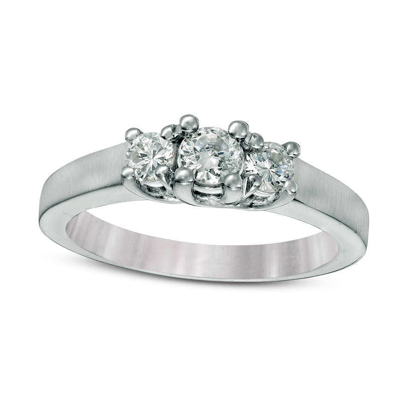 0.50 CT. T.W. Natural Diamond Three Stone Satin-Finish Engagement Ring in Solid 14K White Gold