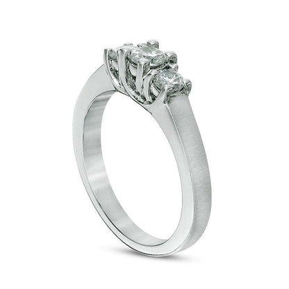 0.50 CT. T.W. Natural Diamond Three Stone Satin-Finish Engagement Ring in Solid 14K White Gold