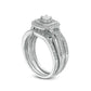0.25 CT. T.W. Natural Diamond Double Square Frame Three Piece Bridal Engagement Ring Set in Sterling Silver