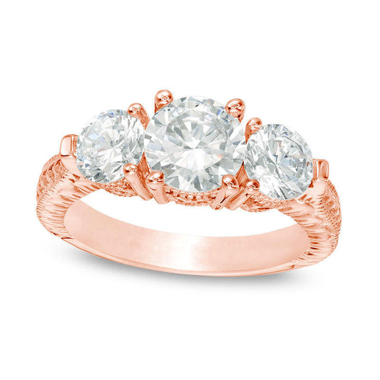 3.0 CT. T.W. Natural Diamond Three Stone Antique Vintage-Style Engagement Ring in Solid 14K Rose Gold