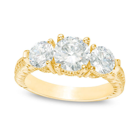 3.0 CT. T.W. Natural Diamond Three Stone Antique Vintage-Style Engagement Ring in Solid 14K Gold