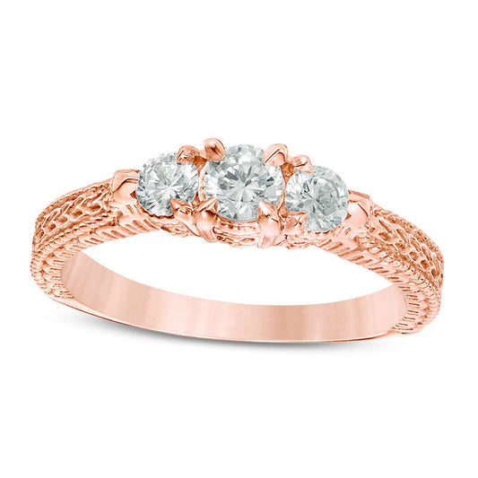 0.50 CT. T.W. Natural Diamond Three Stone Antique Vintage-Style Engagement Ring in Solid 14K Rose Gold