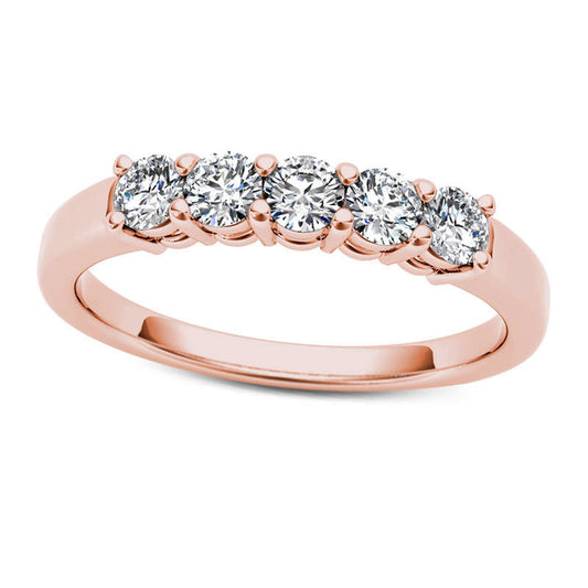 0.50 CT. T.W. Natural Diamond Five Stone Anniversary Band in Solid 10K Rose Gold