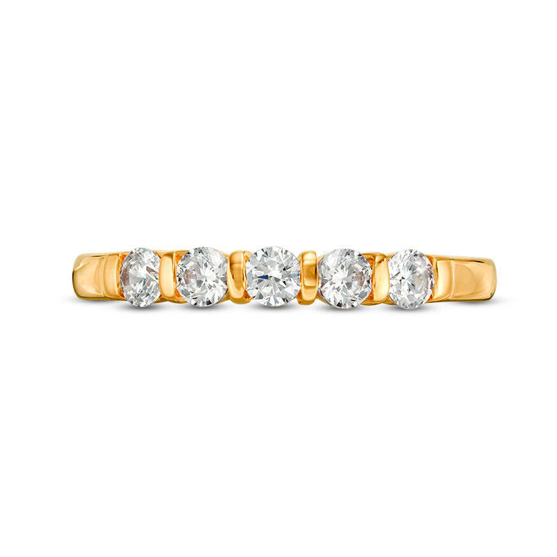 0.50 CT. T.W. Natural Diamond Five Stone Vertical Bar Anniversary Band in Solid 10K Yellow Gold