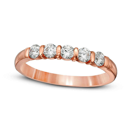 0.50 CT. T.W. Natural Diamond Five Stone Vertical Bar Anniversary Band in Solid 10K Rose Gold