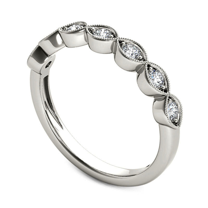 0.20 CT. T.W. Natural Diamond Marquise-Shaped Antique Vintage-Style Stackable Band in Solid 10K White Gold