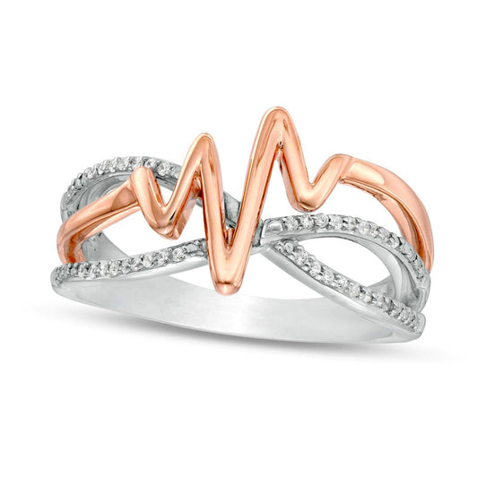 0.10 CT. T.W. Natural Diamond Layered Crossover Heartbeat Ring in Sterling Silver with Solid 14K Rose Gold Plate