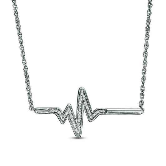0.1 CT. T.W. Natural Diamond Heartbeat Bar Necklace in Sterling Silver - 16.7"