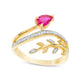 Pear-Shaped Lab-Created Ruby and 0.07 CT .T.W. Diamond Leafy Branch Bypass Ring in Sterling Silver with Solid 14K Gold Plate