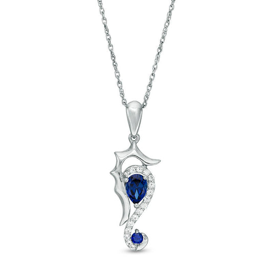 Lab-Created Blue and White Sapphire Seahorse Pendant in Sterling Silver