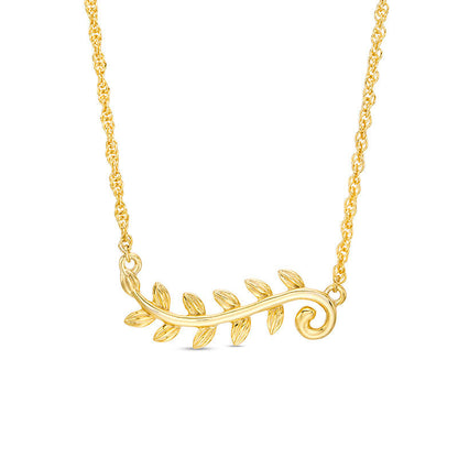 Sideways Leaf Vine Necklace in 10K Yellow Gold
