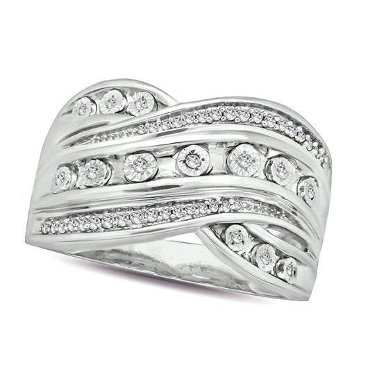 0.17 CT. T.W. Natural Diamond Multi-Row Crossover Ring in Sterling Silver