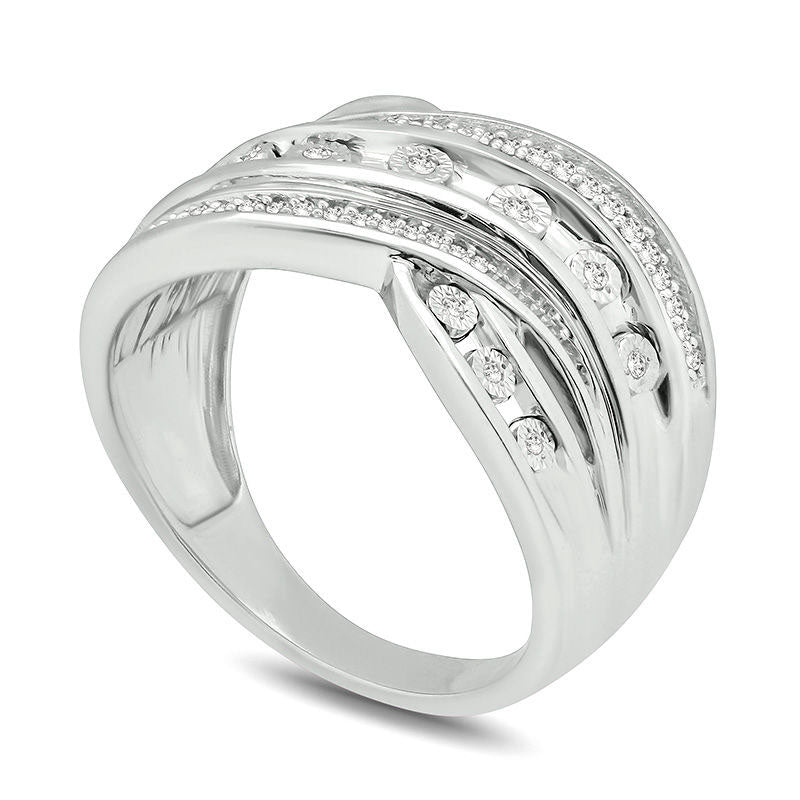 0.17 CT. T.W. Natural Diamond Multi-Row Crossover Ring in Sterling Silver