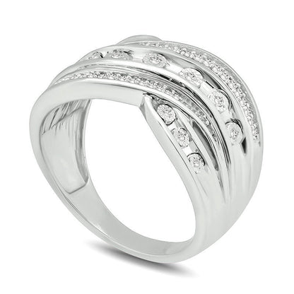 0.17 CT. T.W. Natural Diamond Multi-Row Crossover Ring in Sterling Silver