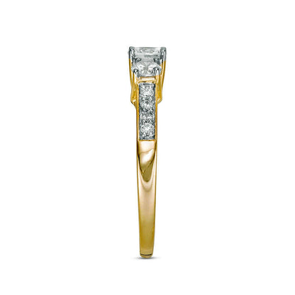 0.75 CT. T.W. Natural Diamond Three Stone Engagement Ring in Solid 10K Yellow Gold