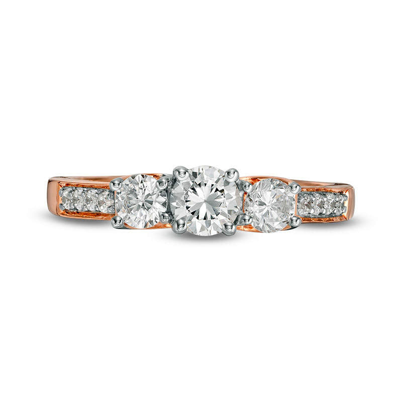 0.75 CT. T.W. Natural Diamond Three Stone Engagement Ring in Solid 10K Rose Gold