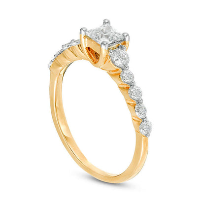 1.0 CT. T.W. Princess-Cut Natural Diamond Three Stone Engagement Ring in Solid 10K Yellow Gold