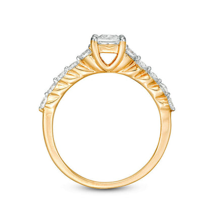 1.0 CT. T.W. Princess-Cut Natural Diamond Three Stone Engagement Ring in Solid 10K Yellow Gold