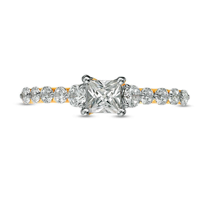 1.0 CT. T.W. Princess-Cut Natural Diamond Three Stone Engagement Ring in Solid 10K Yellow Gold