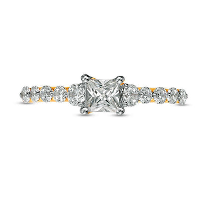 1.0 CT. T.W. Princess-Cut Natural Diamond Three Stone Engagement Ring in Solid 10K Yellow Gold