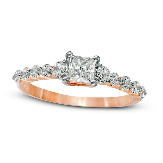 1.0 CT. T.W. Princess-Cut Natural Diamond Three Stone Engagement Ring in Solid 10K Rose Gold